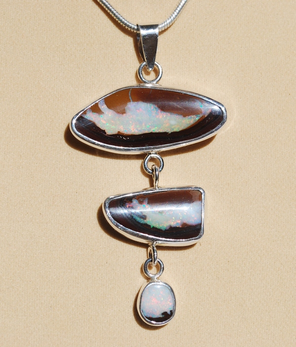 Yowah Nut Opal Tripple Hanging Stg Silver Pendant